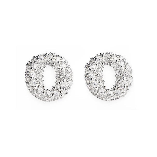 Lana Sparkly Stud Earrings in 925 Sterling Silver in 'O' Shape with Cubic Zirconia. Worldwide Shipping.