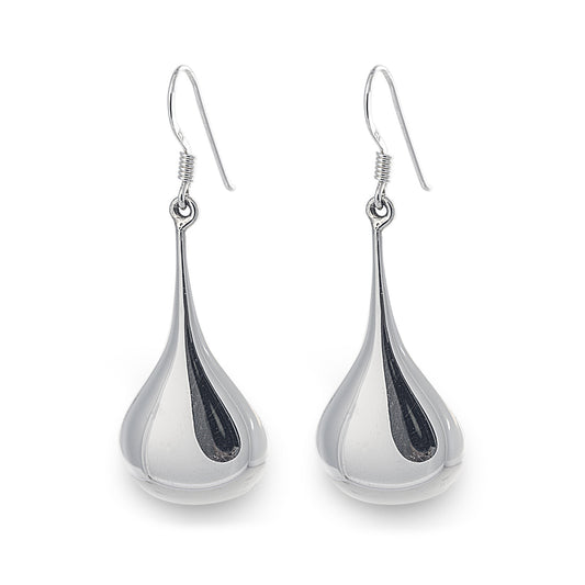 Jeannie Earrings are modern French style earrings in 925 sterling silver with medium sized tear-shaped drop on an ear wire. Worldwide shipping from Australia. Affordable luxury jewellery by Bellagio & Co.