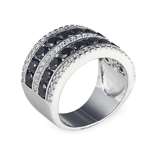 Gala Ring in 925 sterling silver with clear and black cubic zirconia stones. Worldwide shipping. Shop affordable luxury jewellery by Bellagio & Co.