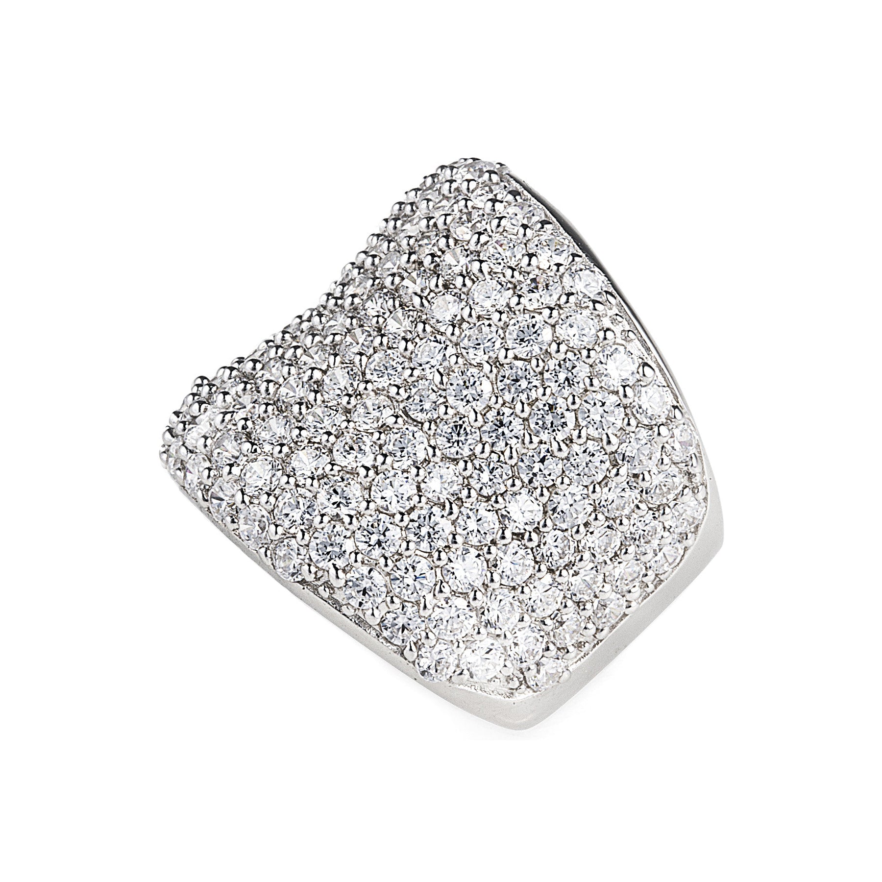 Montecarlo Ring made of 925 sterling silver with cubic zirconia stones in a pavé setting. A real show-stopper! Shop rings & affordable luxury jewellery by Bellagio & Co. Worldwide shipping
