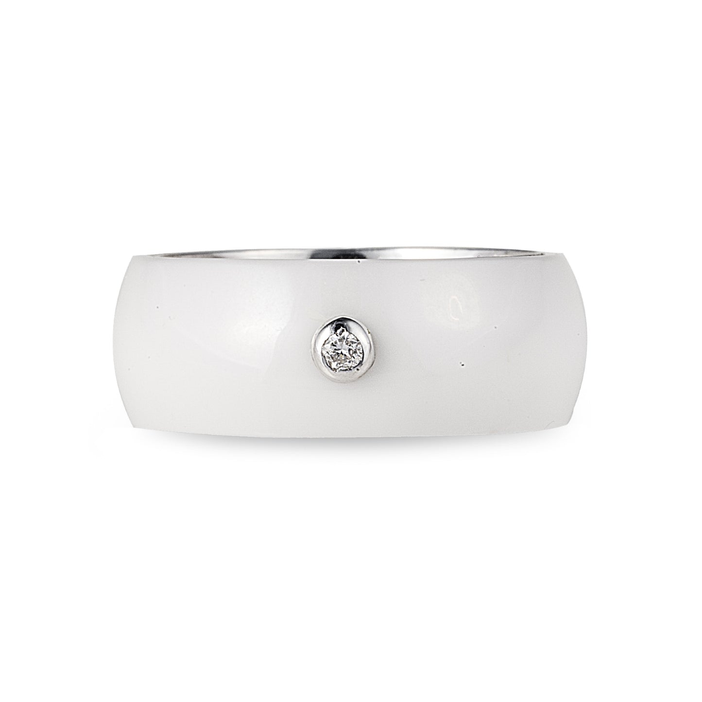 The Little White Roc Ring features a dainty singular real diamond and is made of high polished white ceramic overlayed on 925 Sterling Silver. Shop rings & affordable luxury jewellery by Bellagio & Co. Worldwide shipping