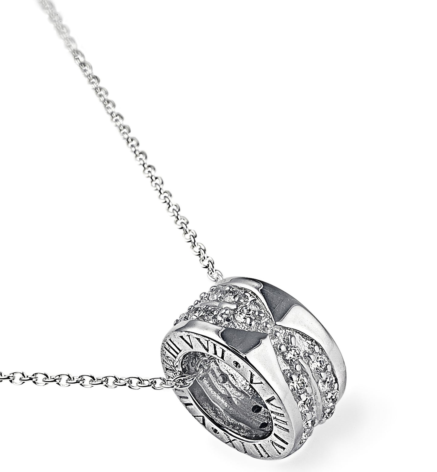 The Zion Bling Necklace is a solid 925 sterling silver necklace that features clear cubic zirconia stones and our signature Roman Numerals on the sides. Result: Takes you to Europe. Make it yours with worldwide shipping.