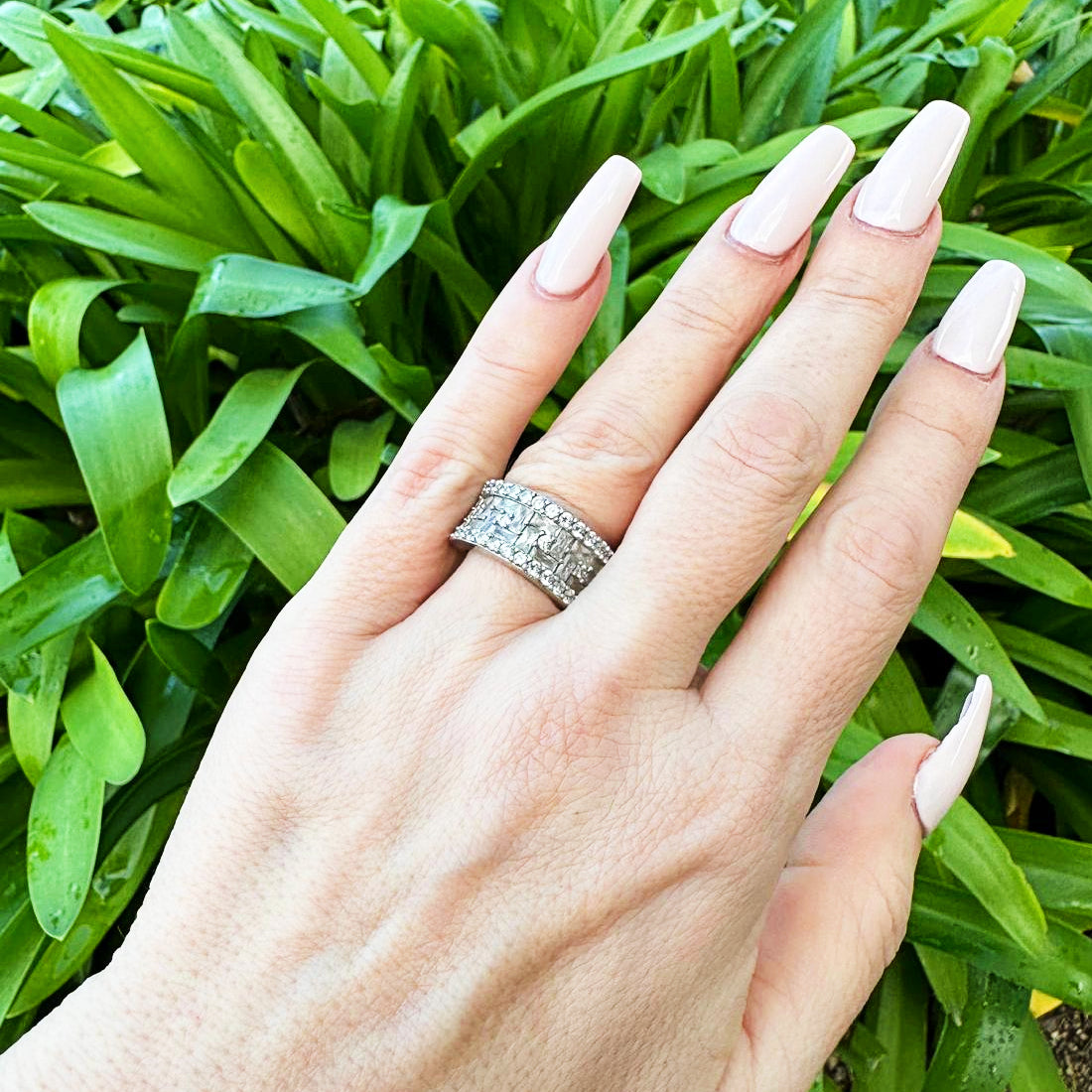 "A Touch of Santuri" Ring in 925 Sterling Silver with Cubic Zirconia Stones in a geometric design. Bellagio & Co Jewellery. Worldwide shipping from Australia