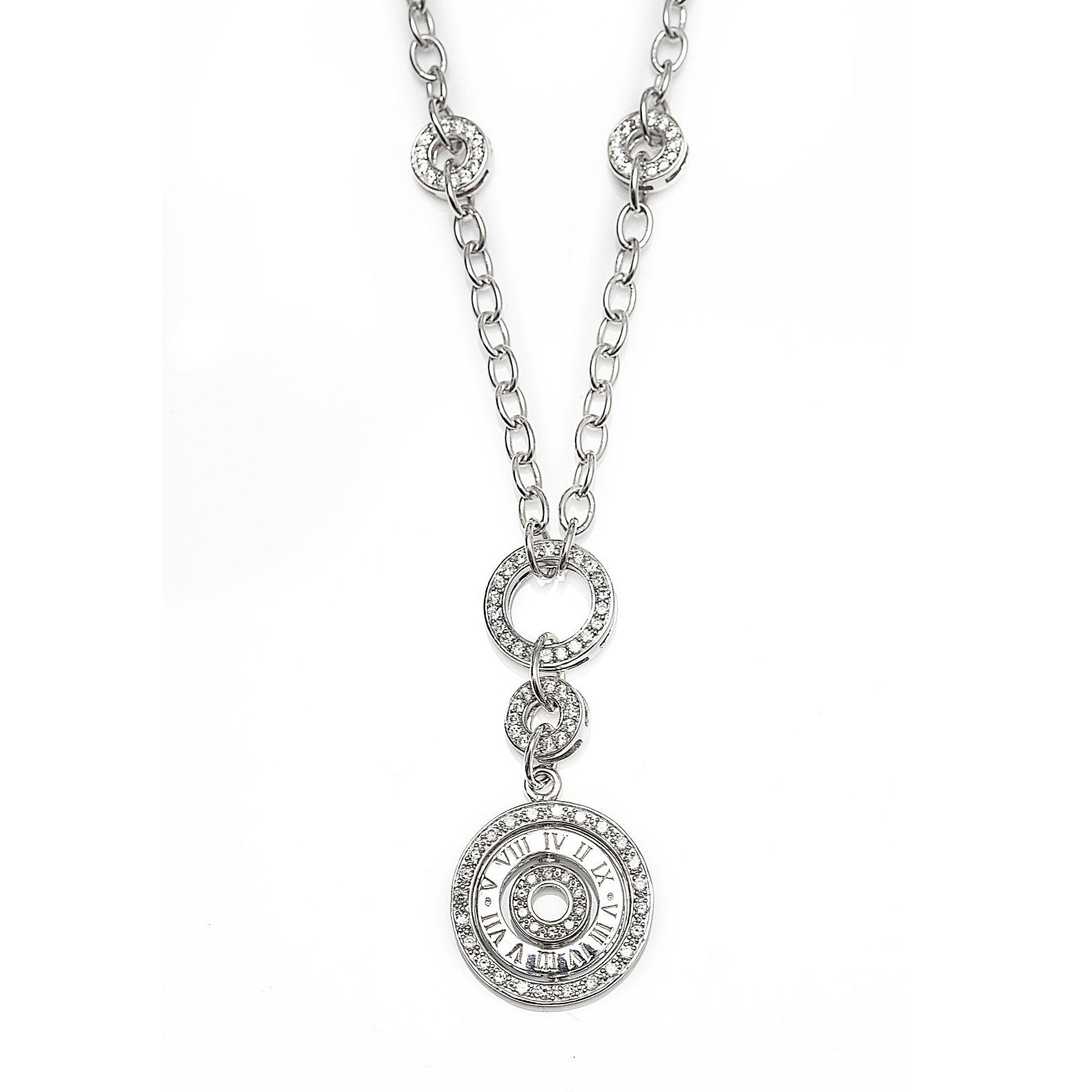 Amazing Short Juicy Necklace in 925 Sterling Silver with a Flip Pendant with Roman Numerals and cubic zirconia. Worldwide shipping from Australia.  Affordable luxury jewellery by Bellagio & Co.