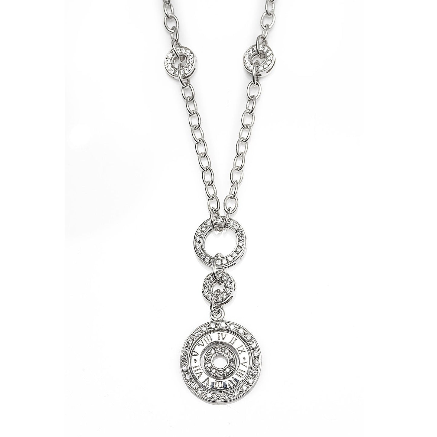Amazing Short Juicy Necklace in 925 Sterling Silver with a Flip Pendant with Roman Numerals and cubic zirconia. Worldwide shipping from Australia.  Affordable luxury jewellery by Bellagio & Co.