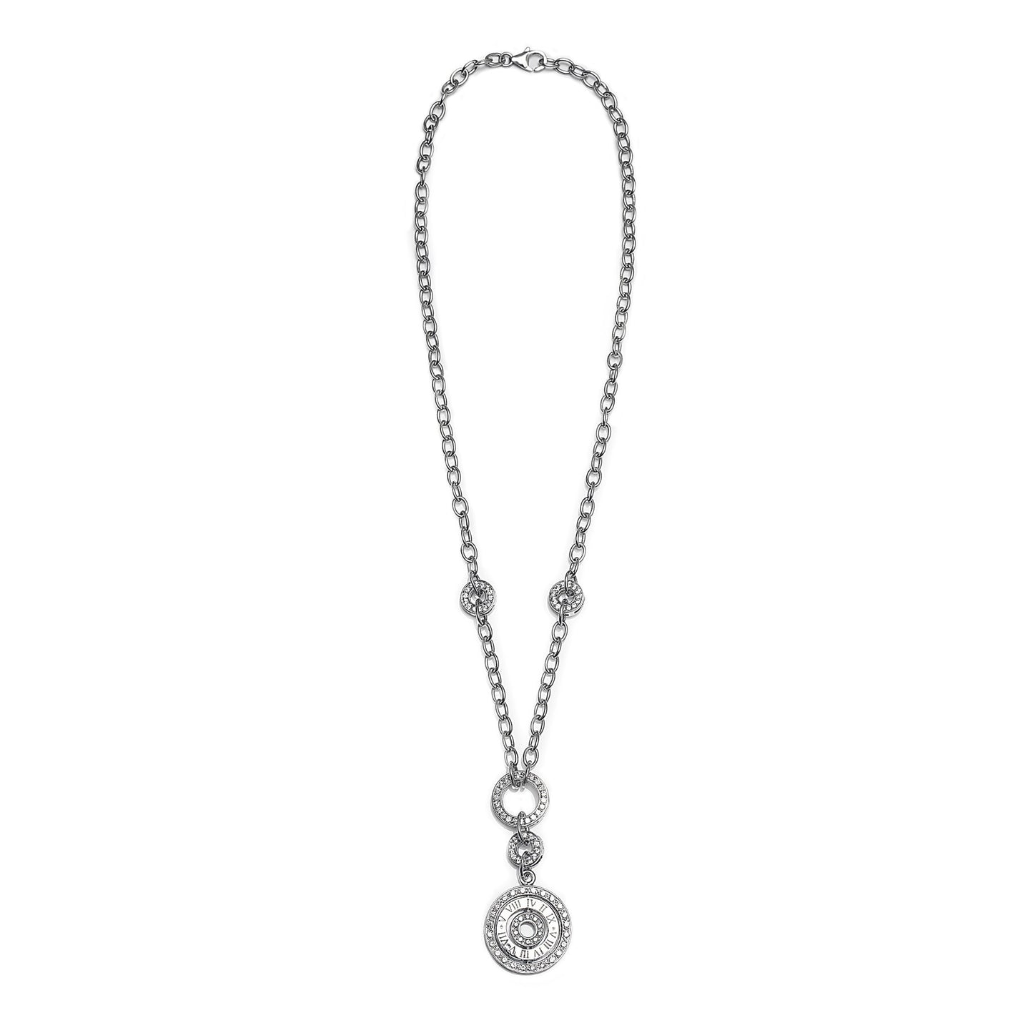 Amazing Short Juicy Necklace in 925 Sterling Silver with a Flip Pendant with Roman Numerals and cubic zirconia. Worldwide shipping from Australia. Affordable luxury jewellery by Bellagio & Co.