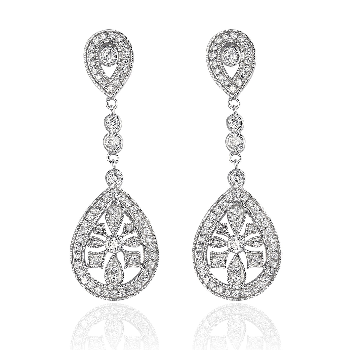 Chandelier Drop Earrings in 925 sterling silver, cubic zirconia stones in an elaborate chandelier design. Worldwide shipping from Australia.