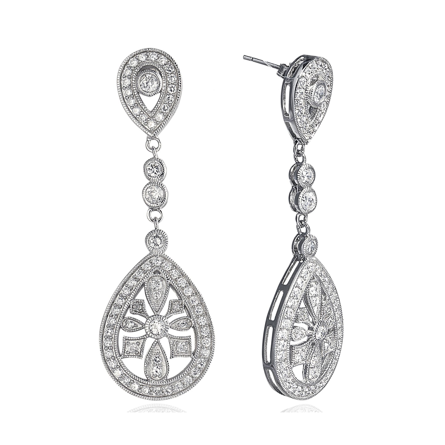 Chandelier Drop Earrings in 925 sterling silver, cubic zirconia stones in an elaborate chandelier design. Worldwide shipping from Australia.