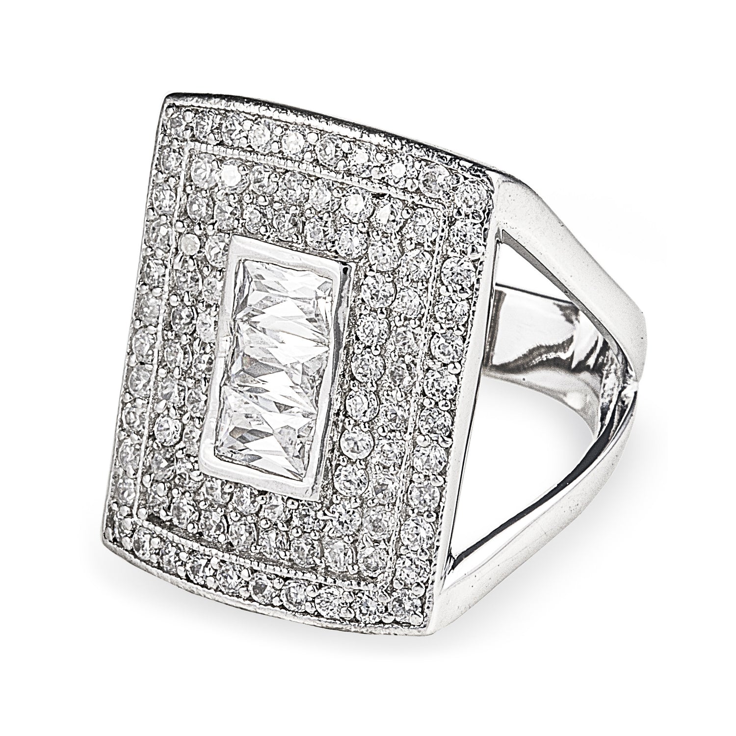 Coco Rouge Ring in 925 sterling silver with cubic zirconia in a geometric design. Worldwide shipping. Bellagio & Co Jewellery.