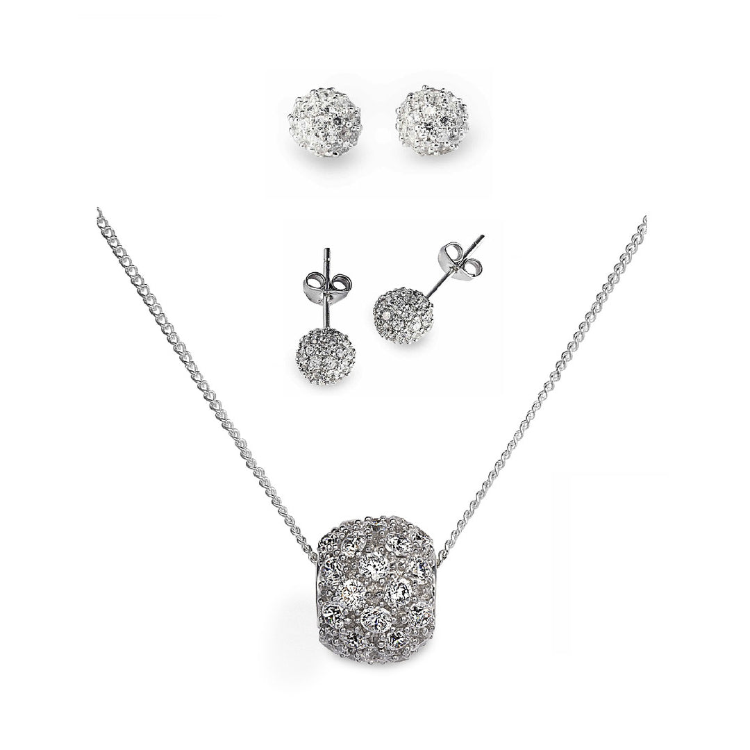 Gala Love Ball Set with Necklace & Stud Earrings in 925 Sterling Silver with Cubic Zirconia Stones. Worldwide Shipping + Free Shipping Australia wide ($150+). Affordable luxury jewellery by Bellagio & Co.