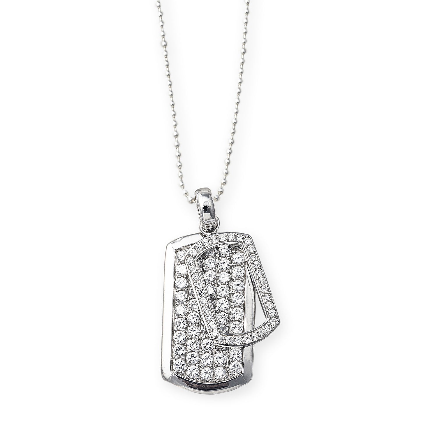 The High Bling Tag Necklace in 925 Sterling Silver and Cubic Zirconia Stones. Big on Bling! Worldwide Shipping. Affordable luxury jewellery by Bellagio & Co.