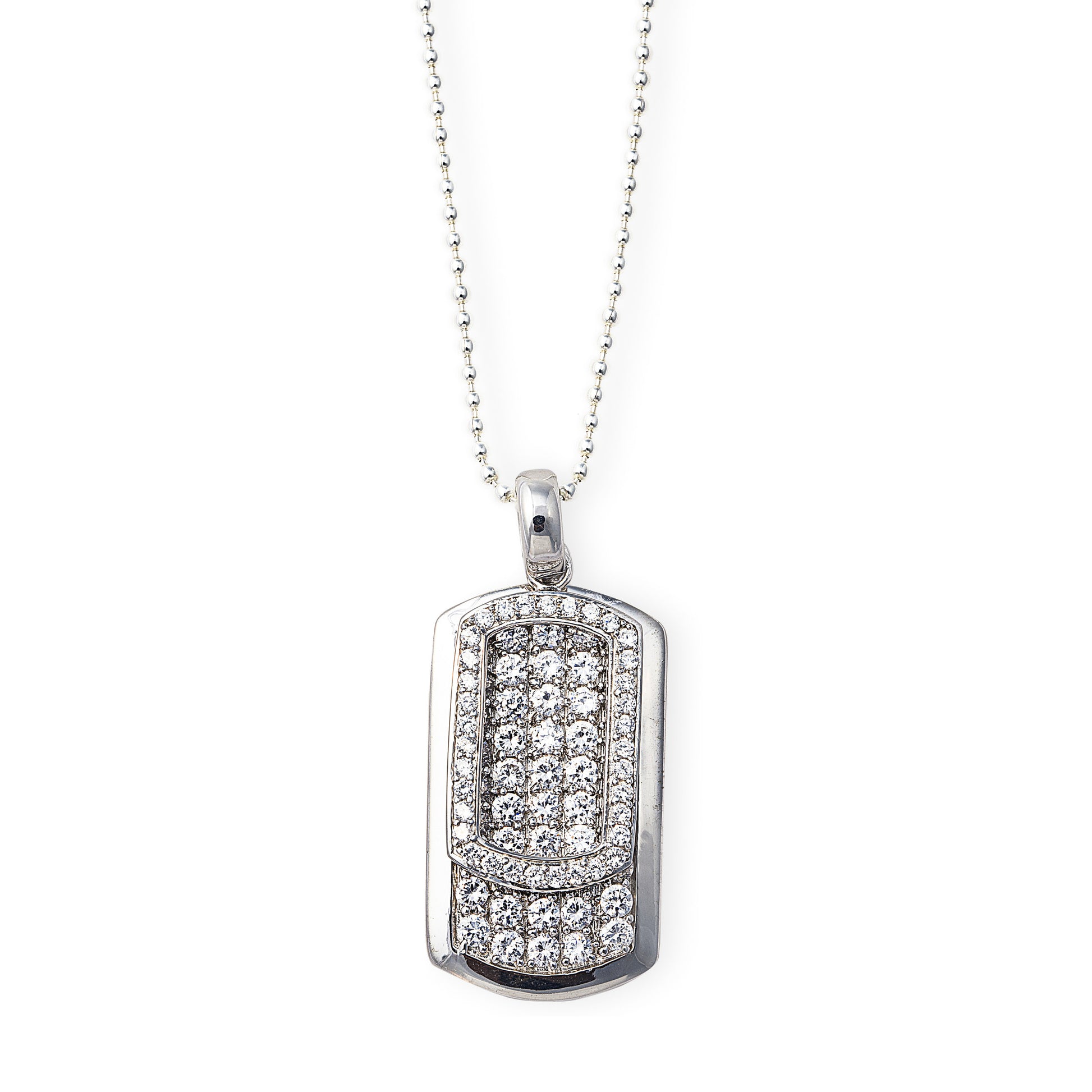 The High Bling Tag Necklace in 925 Sterling Silver and Cubic Zirconia Stones. Big on Bling! Worldwide Shipping. Affordable luxury jewellery by Bellagio & Co.