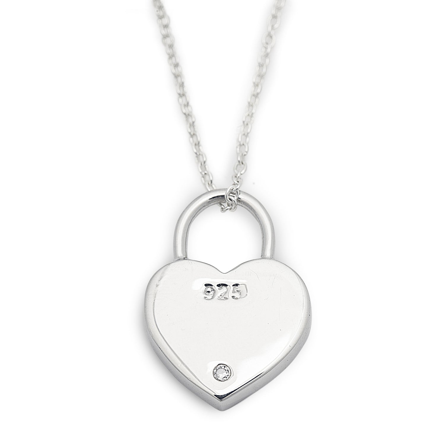 Locked Secrets Necklace - Dainty Heart shaped Padlock necklace stamped with 925 Sterling Silver and Cubic Zirconia. Worldwide shipping. Affordable luxury jewellery by Bellagio & Co.