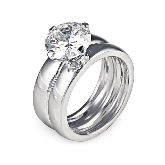 The Mimi Ring is a stunning 925 sterling silver ring that gives the illusion of a two-ring set. Featuring a large, attention-grabbing 3-carat cubic zirconia stone. Worldwide shipping