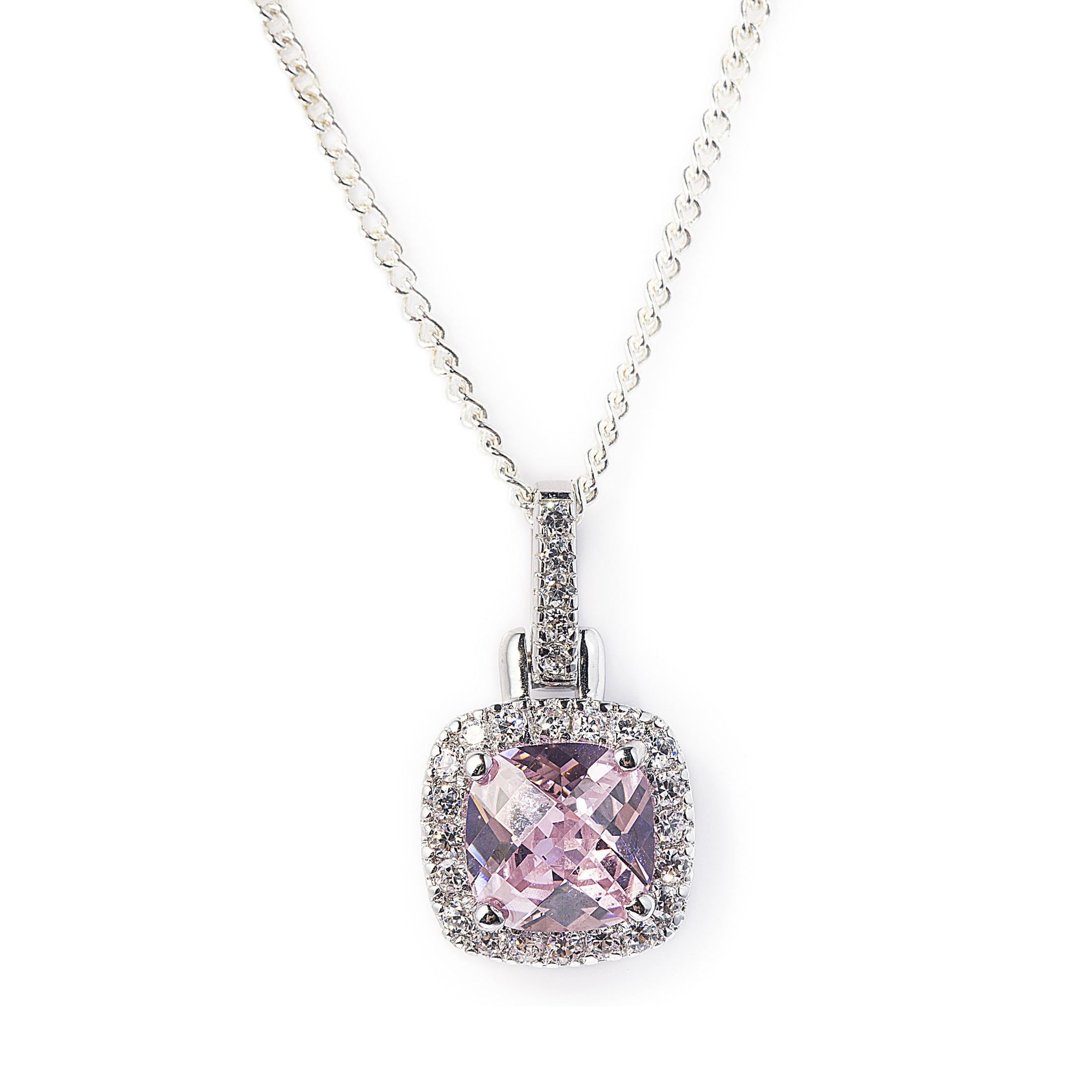 Pink Princess Rhinestone Pink Princess Necklace in 925 Sterling Silver & Pink Cubic Zirconia ...