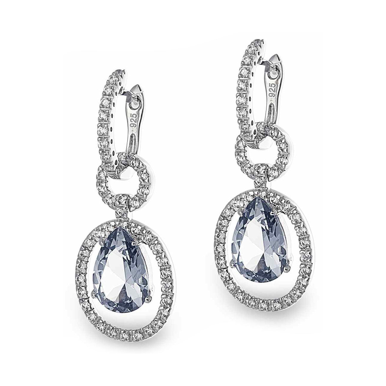 Princess Mary Earrings in 925 sterling silver with blue and clear cubic zirconia stones. Worldwide shipping. Affordable luxury jewellery by Bellagio & Co.
