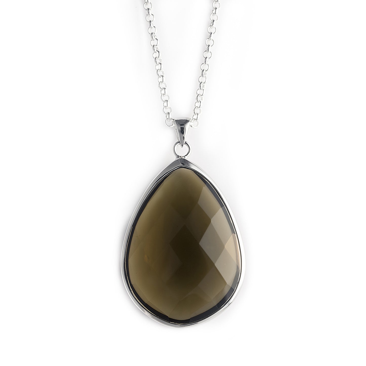 Smoky Delta Necklace in 925 sterling silver with facet-cut smoky obsidian. Worldwide shipping. Affordable luxury jewellery by Bellagio & Co.