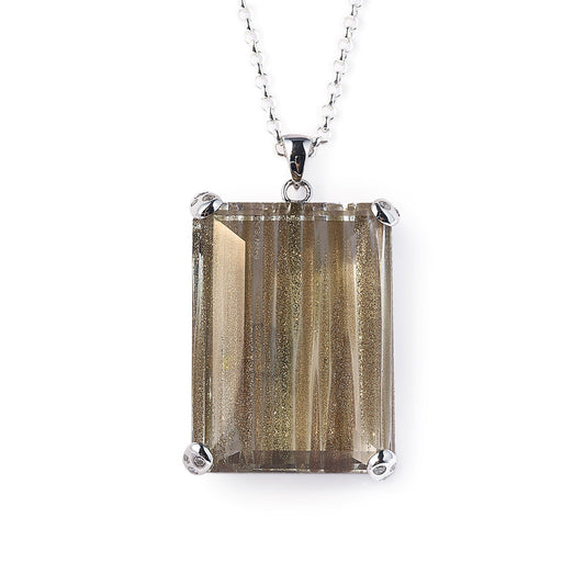 The elegant Sunkissed Beyonce Necklace is made of 925 sterling silver encasing a stunning large champagne obsidian for muted sparkle. Worldwide shipping. Affordable luxury jewellery by Bellagio & Co.