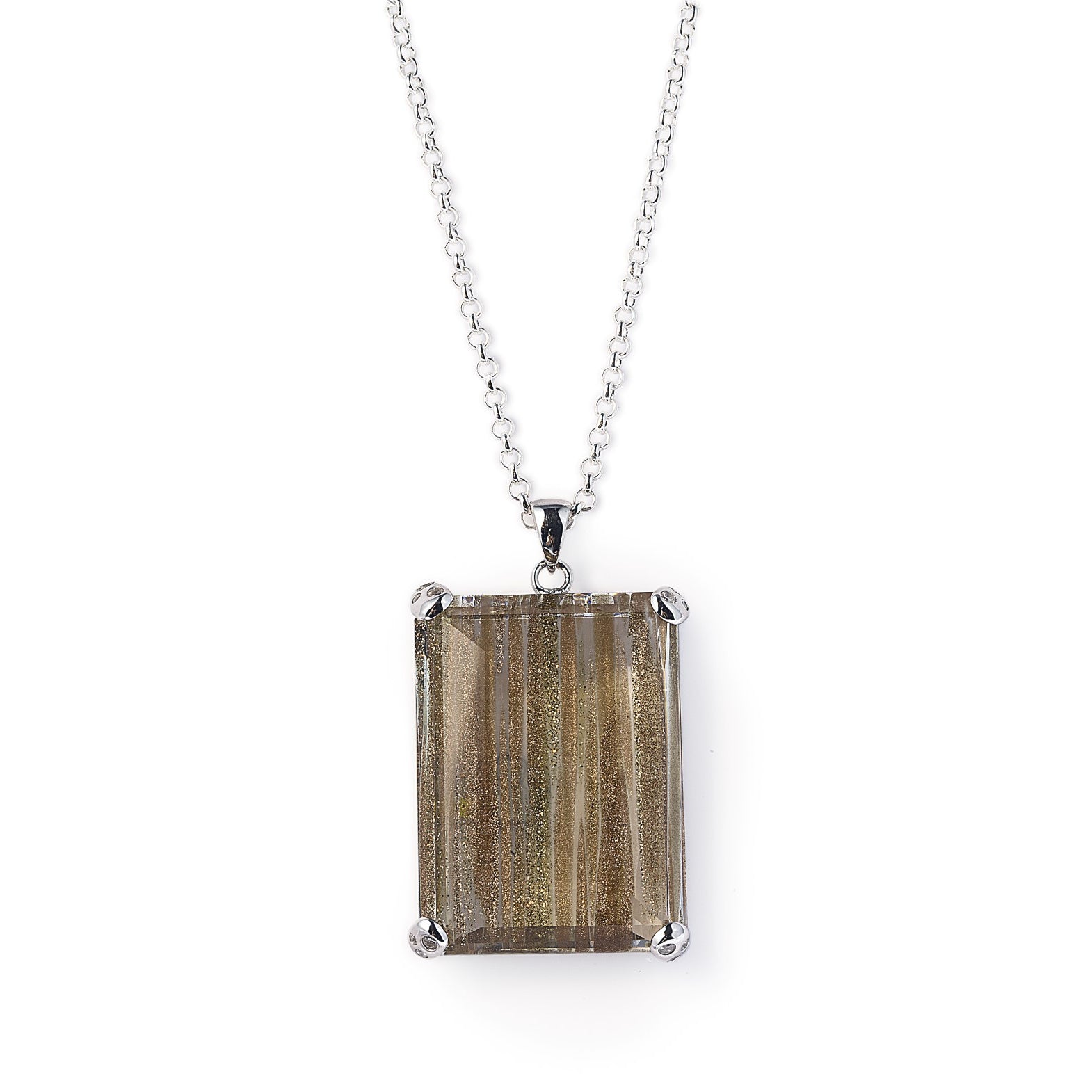 The elegant Sunkissed Beyonce Necklace is made of 925 sterling silver encasing a stunning large champagne obsidian for muted sparkle. Worldwide shipping. Affordable luxury jewellery by Bellagio & Co.