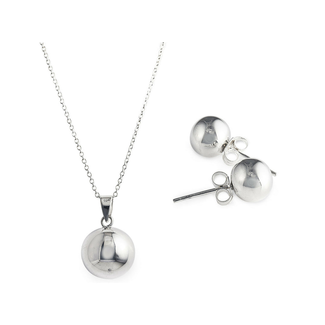 Villa Necklace and Earring Set in 925 sterling silver with ball design. Worldwide Shipping from Australia. Affordable luxury jewellery by Bellagio & Co.