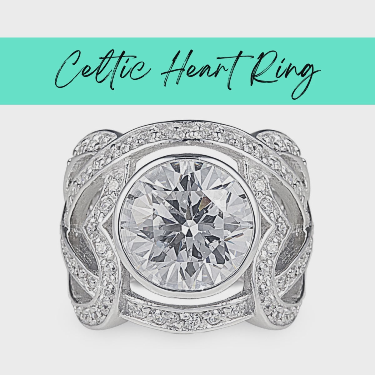 Celtic Heart Ring in 925 sterling silver with cubic zirconia stones. Shop luxury jewellery by Bellagio & Co. Worldwide shipping.