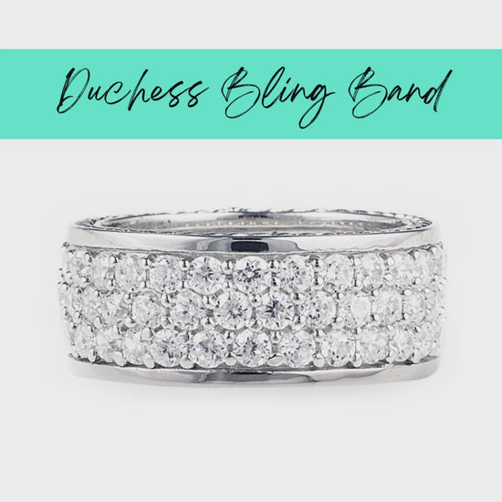 Roman inspired 925 Sterling Silver ring encrusted with 3 rows of Cubic Zirconia stones which wrap right around your finger for maximum bling. Worldwide shipping. Affordable luxury jewellery by Bellagio & Co.