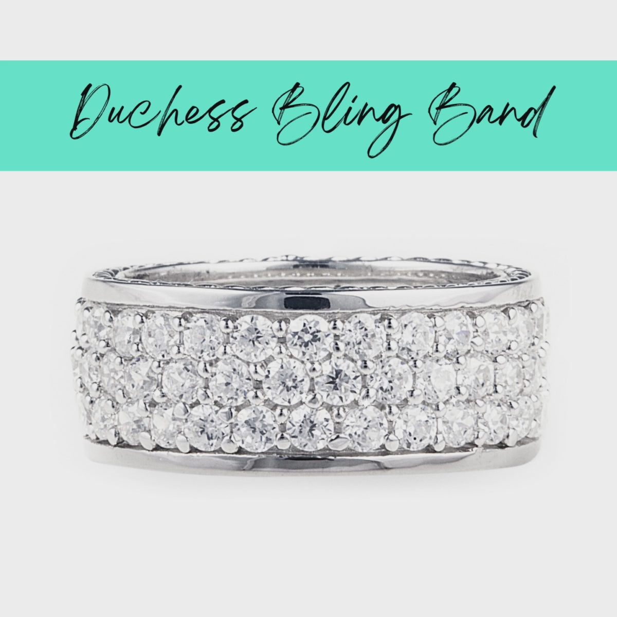 Roman inspired 925 Sterling Silver ring encrusted with 3 rows of Cubic Zirconia stones which wrap right around your finger for maximum bling. Worldwide shipping. Affordable luxury jewellery by Bellagio & Co.