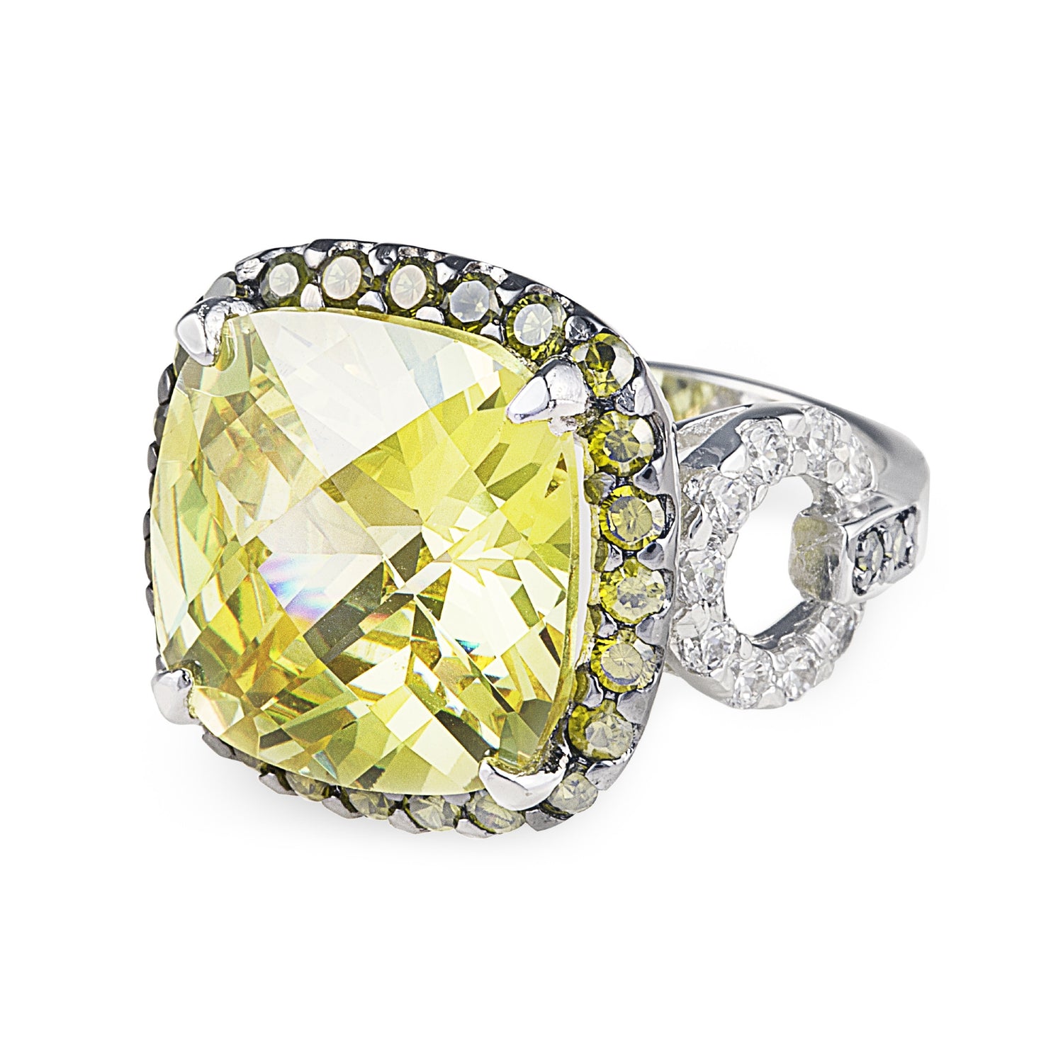 Taylor Vintage Ring in 925 Sterling Silver with green peridot and black cubic zirconia. Worldwide shipping.