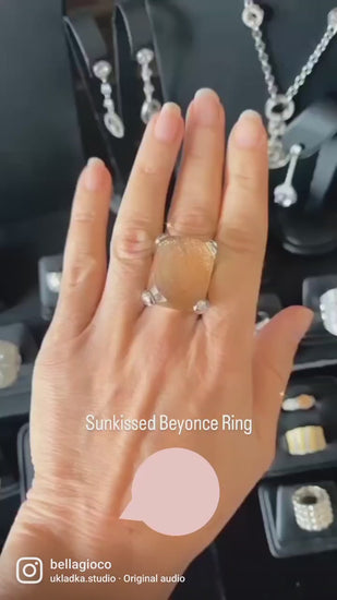 Sunkissed Beyonce Ring in 925 sterling silver with facet cut champagne obsidian and cubic zirconia stones. Worldwide shipping. Jewellery by Bellagio & Co.