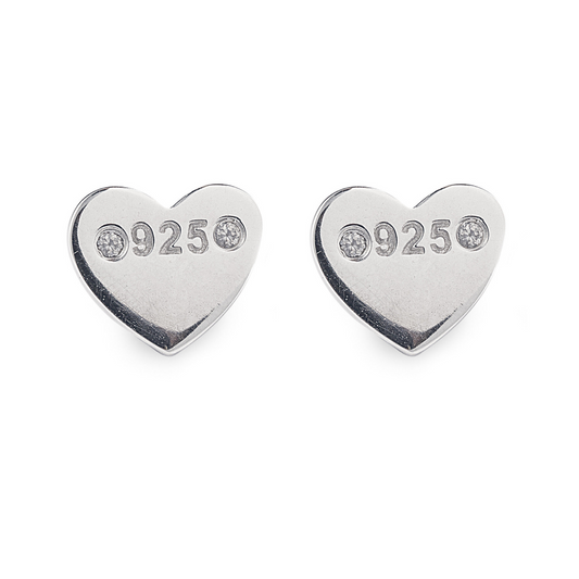 Amore stud earrings in 925 sterling silver, with '925 stamp' & 2 cubic zirconia stones on each earring. Worldwide shipping. 