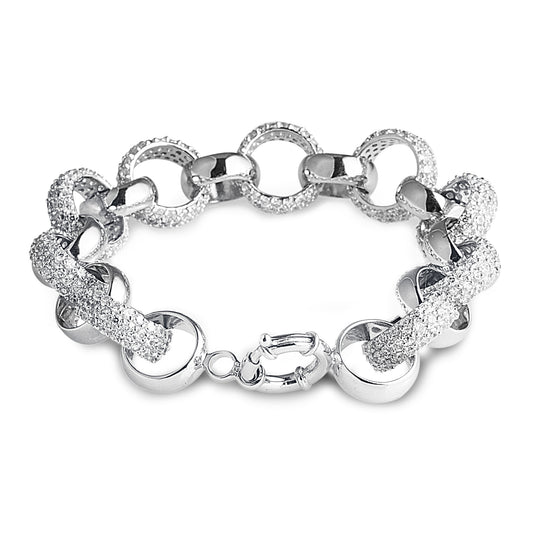 Bachi Bling Bracelet, a chunky 925 sterling silver belcher bracelet encrusted with pave set cubic zirconia stones. Worldwide shipping from Melbourne Australia. 