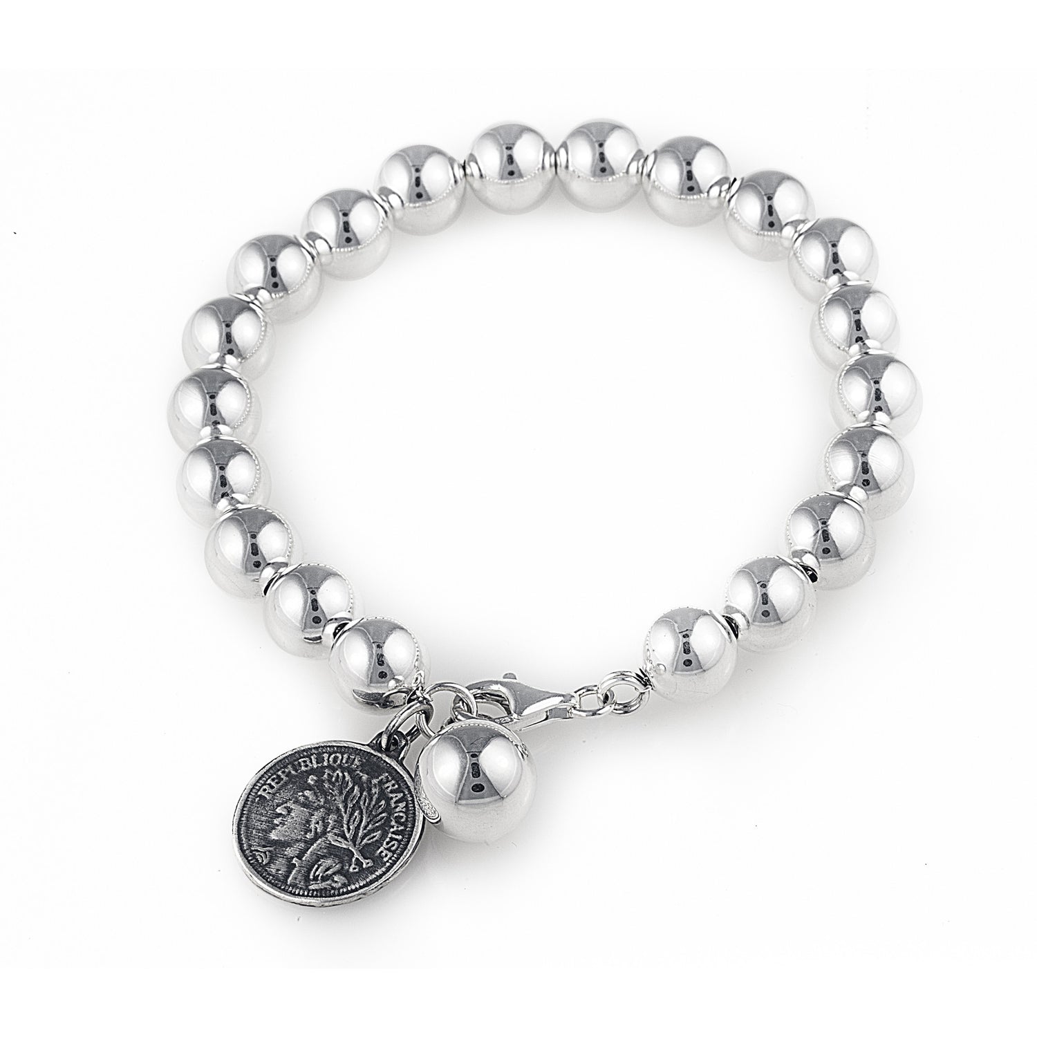 Medium Contessa Bracelet with Ball & Coin in 925 Sterling Silver with Ball and Coin. Bellagio & Co Jewellery. Worldwide shipping.