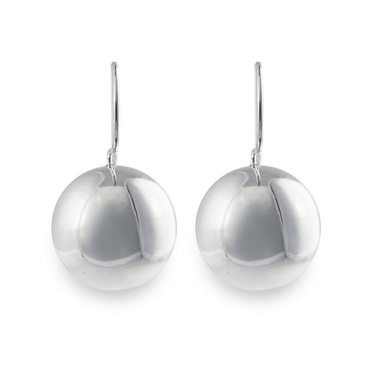 The Large Villa Drop Earrings feature extra large balls in 925 sterling silver. Size:  14mm ball diameter. Worldwide Shipping. Jewellery by Bellagio & Co.