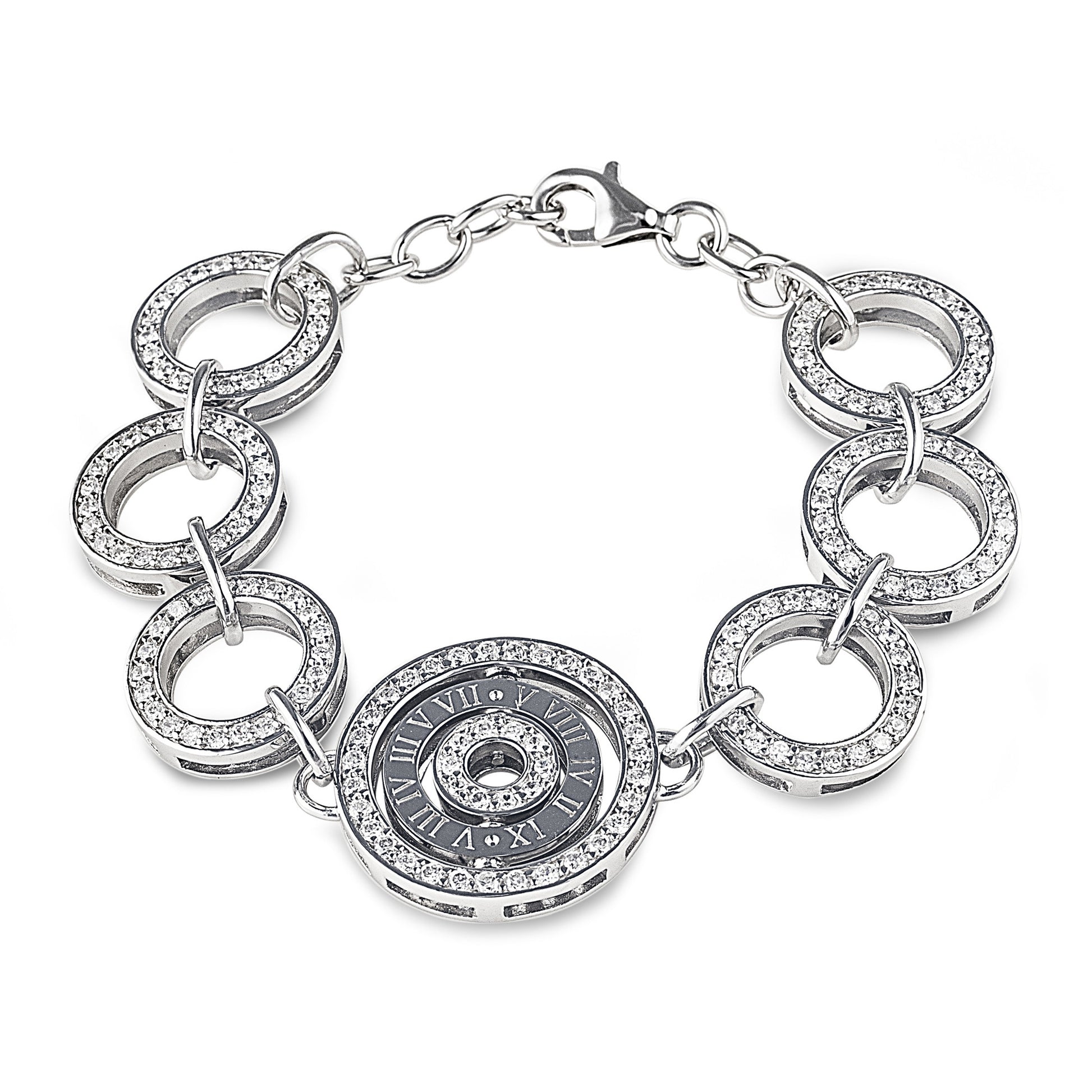 Juicy Bling Bracelet in 925 Sterling Silver with Cubic Zirconia Stones and Roman Numerals. Worldwide Shipping from Australia. Affordable luxury jewellery by Bellagio & Co.