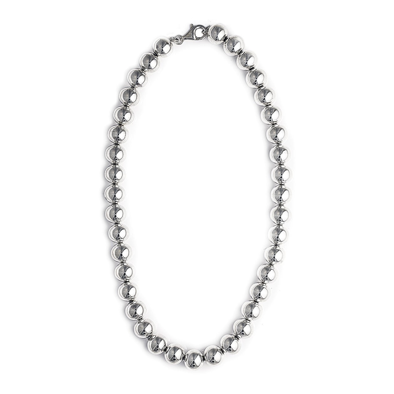 The beautiful Audrey Necklace in 925 sterling silver features silver beads threaded onto a chain. It's a modern and elegant take on the traditional pearl necklace. Luxury jewellery by Bellagio & Co. Worldwide Shipping plus FREE shipping for orders over $150 in Australia.