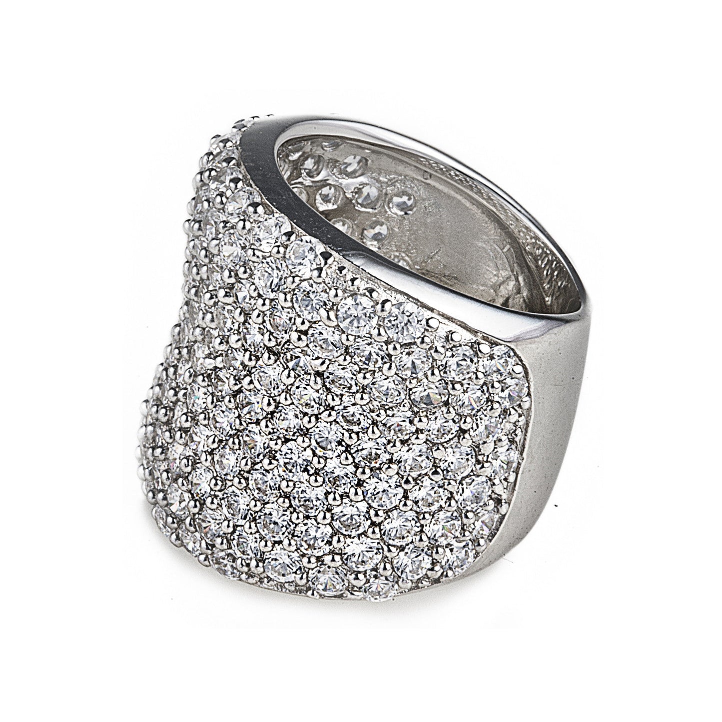 Montecarlo Ring made of 925 sterling silver with cubic zirconia stones in a pavé setting. A real show-stopper! Shop rings & affordable luxury jewellery by Bellagio & Co. Worldwide shipping