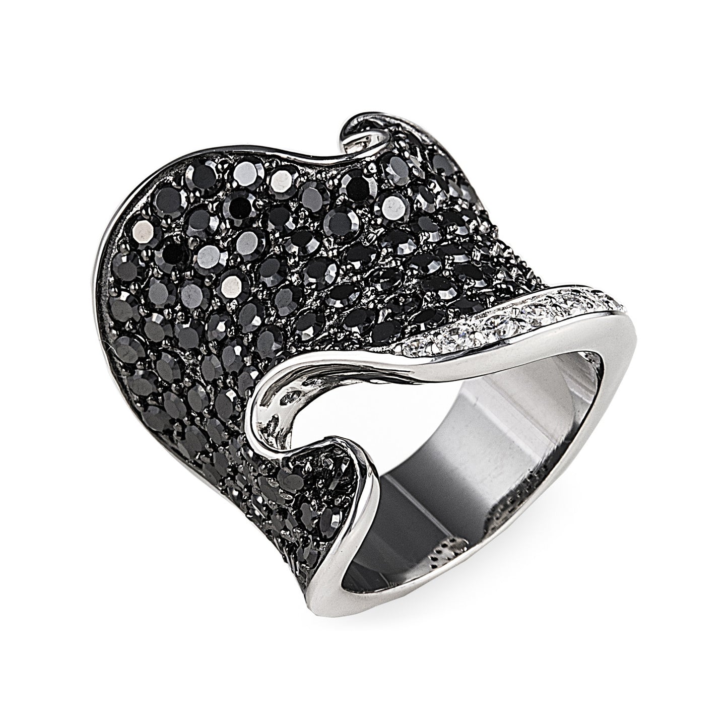 Florida Ring in 925 sterling silver with black and clear cubic zirconia stones. Worldwide shipping from Australia. Shop jewellery online Bellagio & Co.