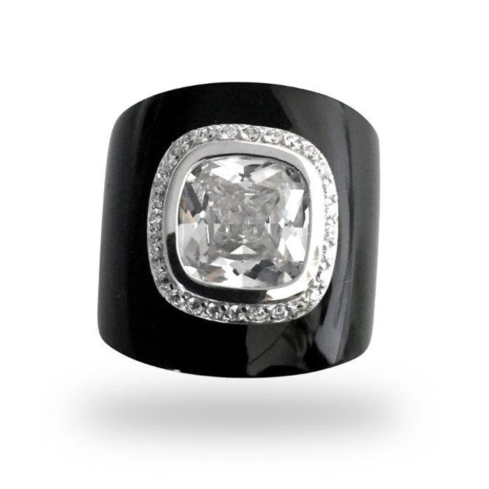 The Miami at Night Ring in 925 Sterling Silver features a highly polished black onyx backdrop that holds a large 4-carat princess-cut cubic zirconia stone surrounded by micro cubic zirconia stones. Attention-grabbing and big on bling. Worldwide Shipping + FREE shipping Australia for this ring.