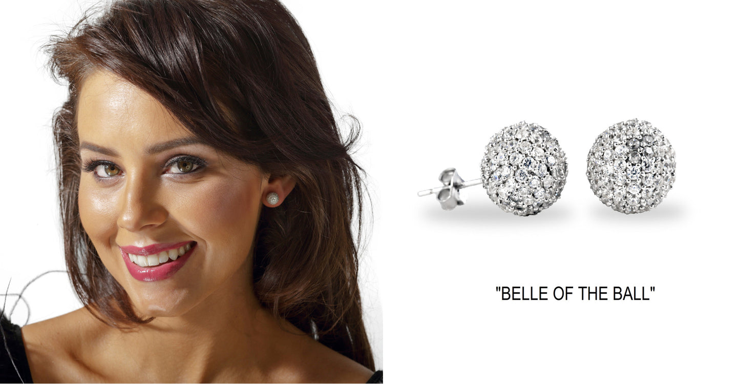 Belle of the Ball Stud Earrings in 925 Sterling Silver with Cubic Zirconia Stones. Worldwide Shipping + Free Shipping Australia wide ($150+). Affordable luxury jewellery by Bellagio & Co.