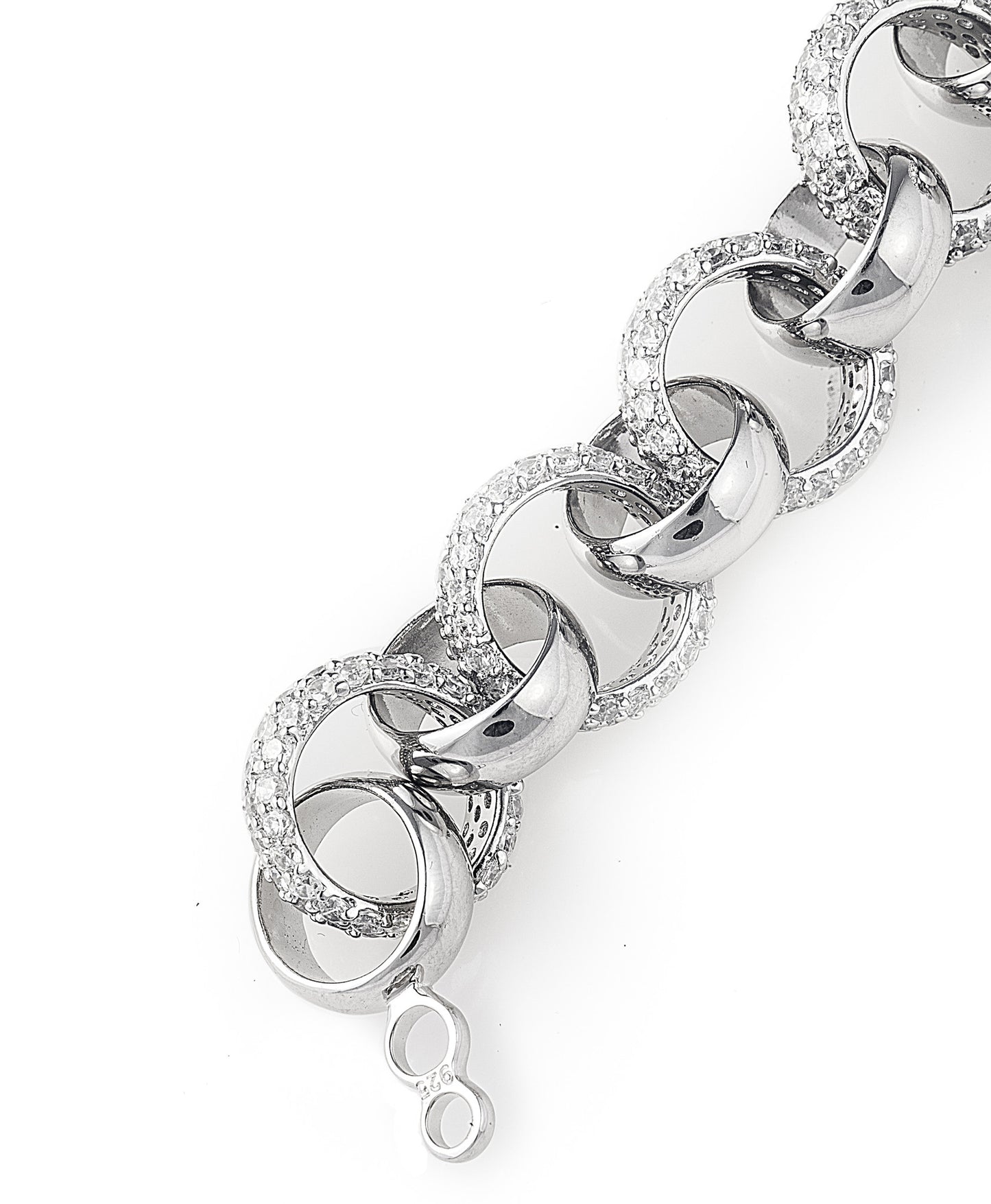 Bachi Bling Bracelet, a chunky 925 sterling silver belcher bracelet encrusted with pave set cubic zirconia stones. Worldwide shipping from Melbourne Australia.