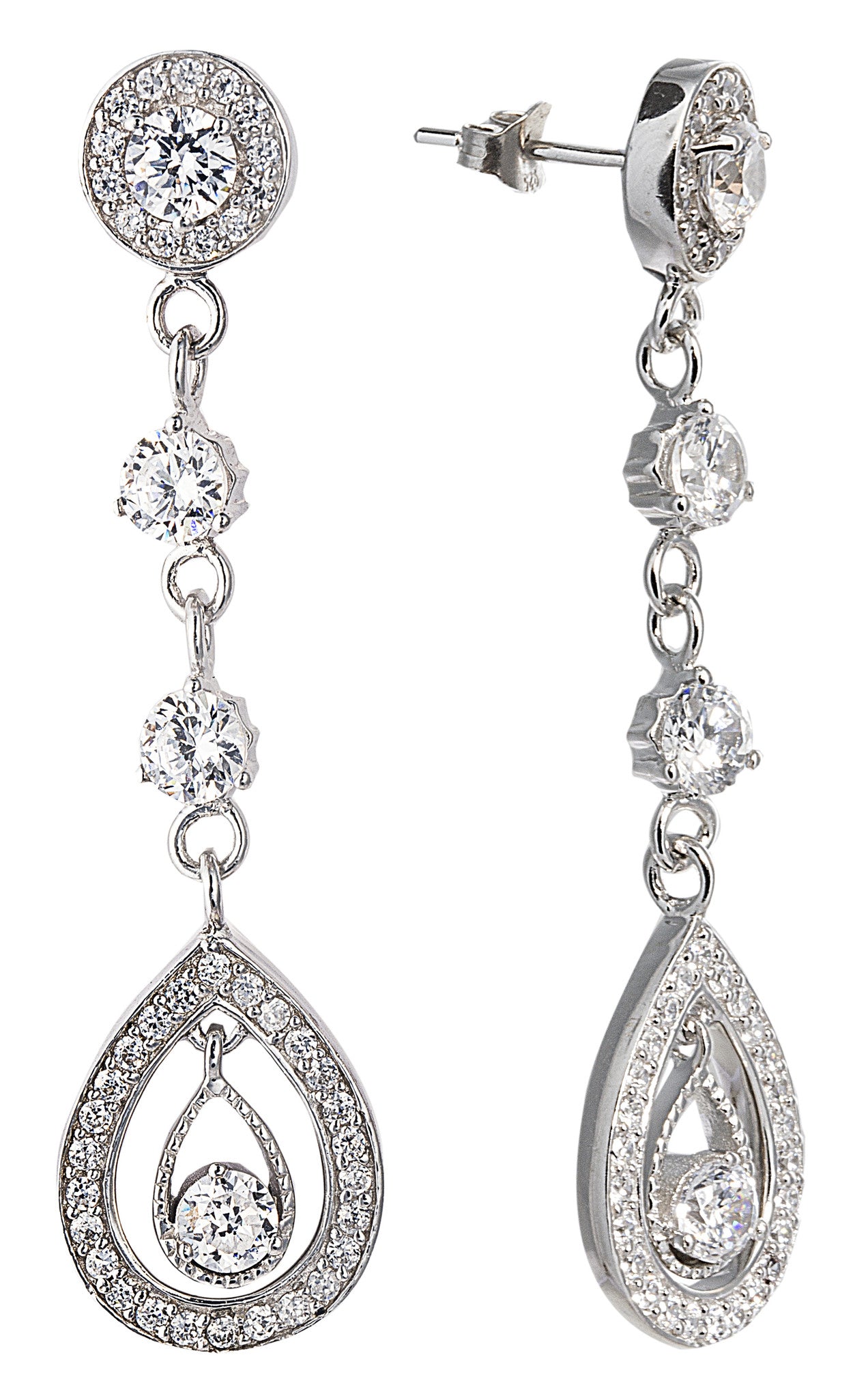 Regal Earrings Long Earrings in 925 Sterling Silver with Cubic Zirconia. Worldwide shipping. Affordable luxury jewellery by Bellagio & Co.