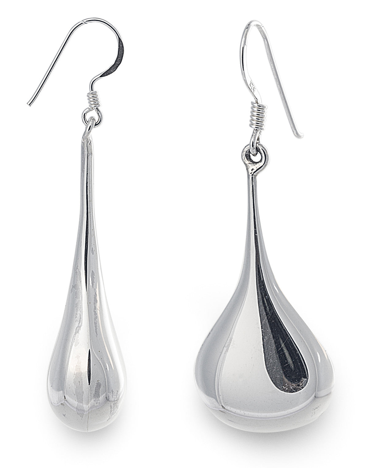 The Tanti Jeannie Earrings are modern French style earrings in 925 sterling silver with a large tear-shaped drop on an ear wire. Jewellery by Bellagio & Co. Worldwide shipping. Premium sterling silver jewellery.