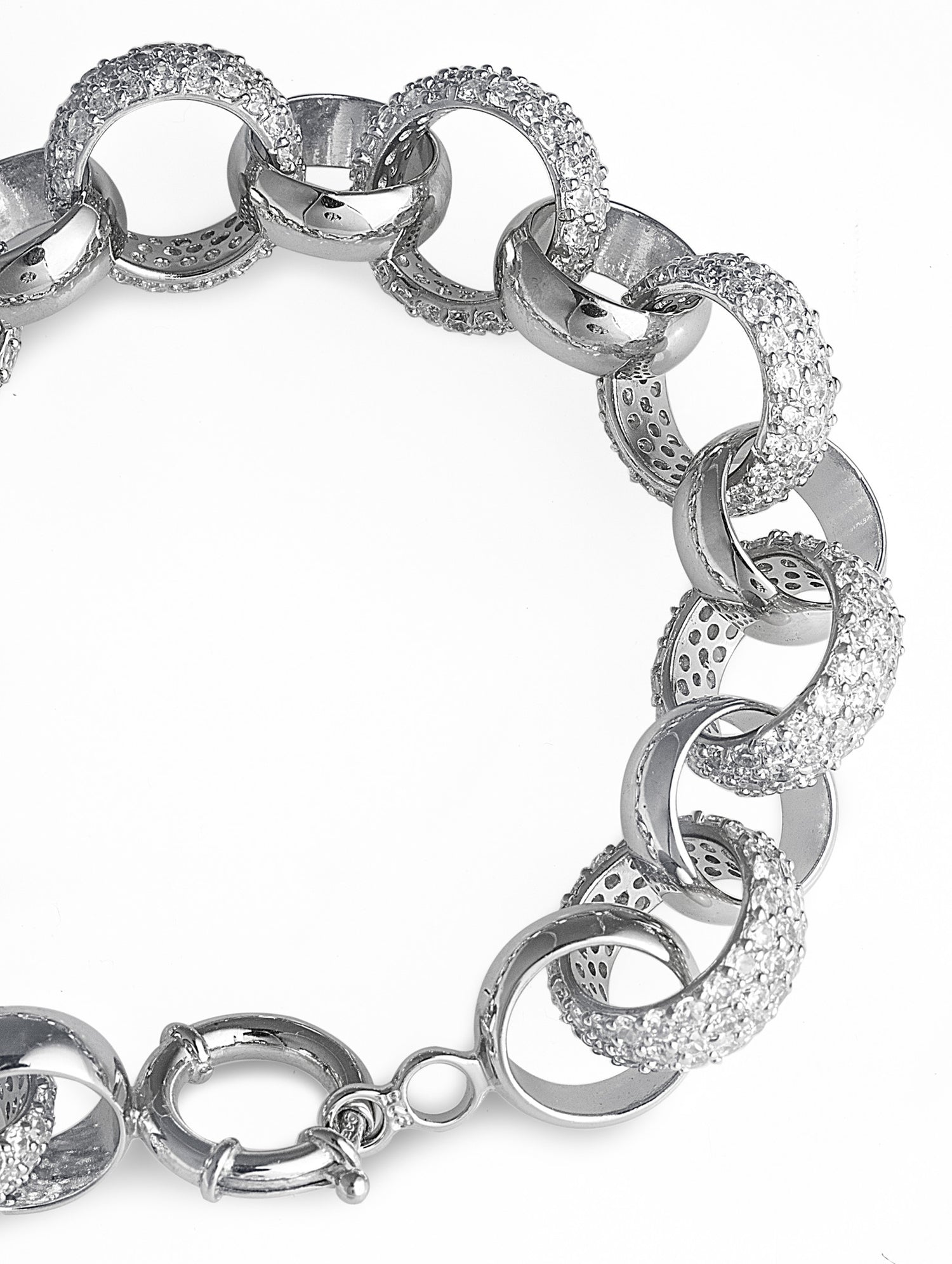 Bachi Bling Bracelet, a chunky 925 sterling silver belcher bracelet encrusted with pave set cubic zirconia stones. Worldwide shipping from Melbourne Australia.